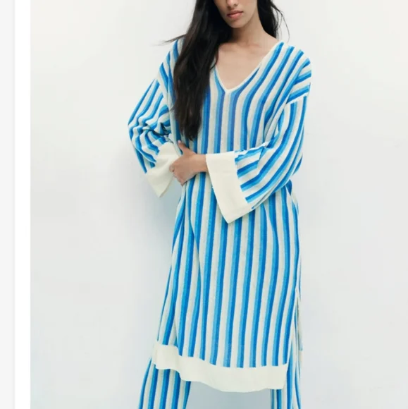 ★ZARA★ STRIPED KNIT TUNIC WITH LINEN STRIPED KNIT TUNIC WITH LINEN - Black / White | ZARA United